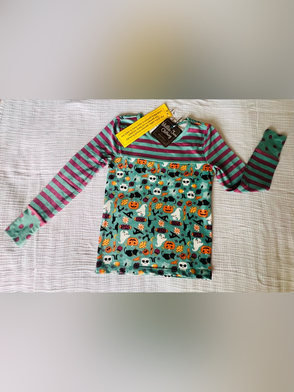 Matilda Jane Teal & Pink Halloween Stripe Long Sleeve Top Sz 4 girls